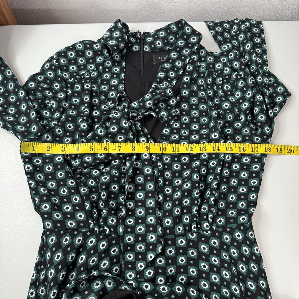 Ted Baker Dress Womens 2 US 4 Printed Neck Tie Long Sleeve Cinch Waist Mini - Picture 11 of 13